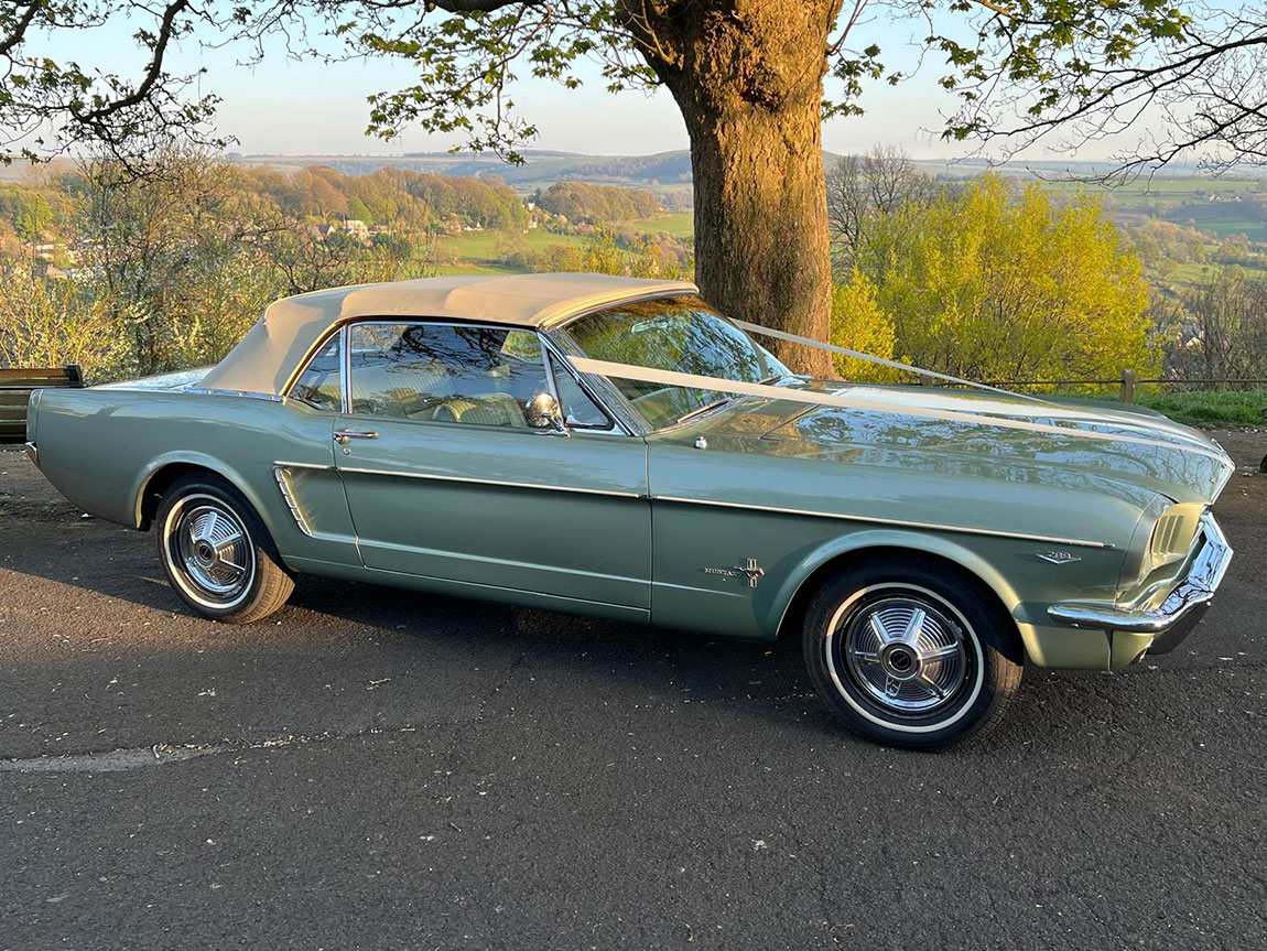 wedding car hire dorset, 1965 Mustang wedding car, classic Mustang wedding car, American muscle wedding car, vintage Mustang Dorset, Wedding Cars Dorset, wedding car Dorset, wedding car Somerset, wedding car Hampshire, wedding car Wiltshire, Mustang bridal car, unique wedding car hire, alternative wedding car UK, classic car wedding Dorset, Mustang wedding vehicle hire