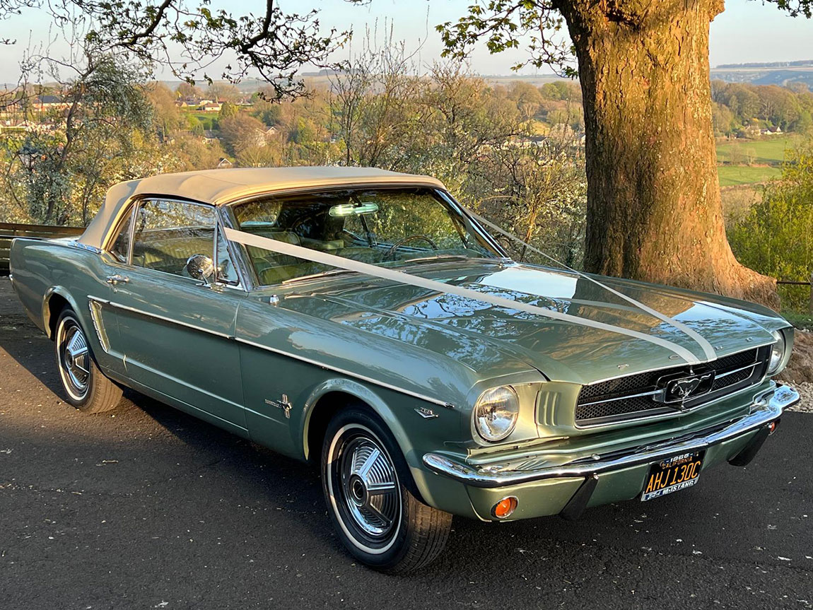 wedding car hire dorset, 1965 Mustang wedding car, classic Mustang wedding car, American muscle wedding car, vintage Mustang Dorset, Wedding Cars Dorset, wedding car Dorset, wedding car Somerset, wedding car Hampshire, wedding car Wiltshire, Mustang bridal car, unique wedding car hire, alternative wedding car UK, classic car wedding Dorset, Mustang wedding vehicle hire